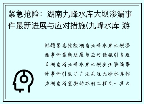 紧急抢险：湖南九峰水库大坝渗漏事件最新进展与应对措施(九峰水库 游泳)