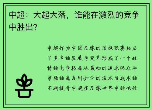 中超：大起大落，谁能在激烈的竞争中胜出？