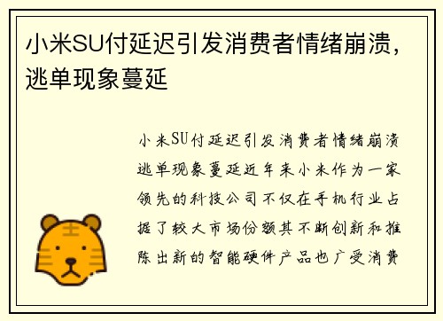 小米SU付延迟引发消费者情绪崩溃，逃单现象蔓延