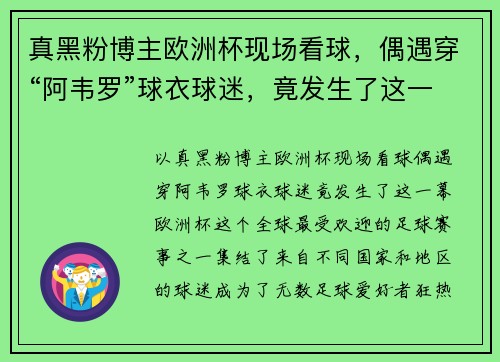 真黑粉博主欧洲杯现场看球，偶遇穿“阿韦罗”球衣球迷，竟发生了这一幕！